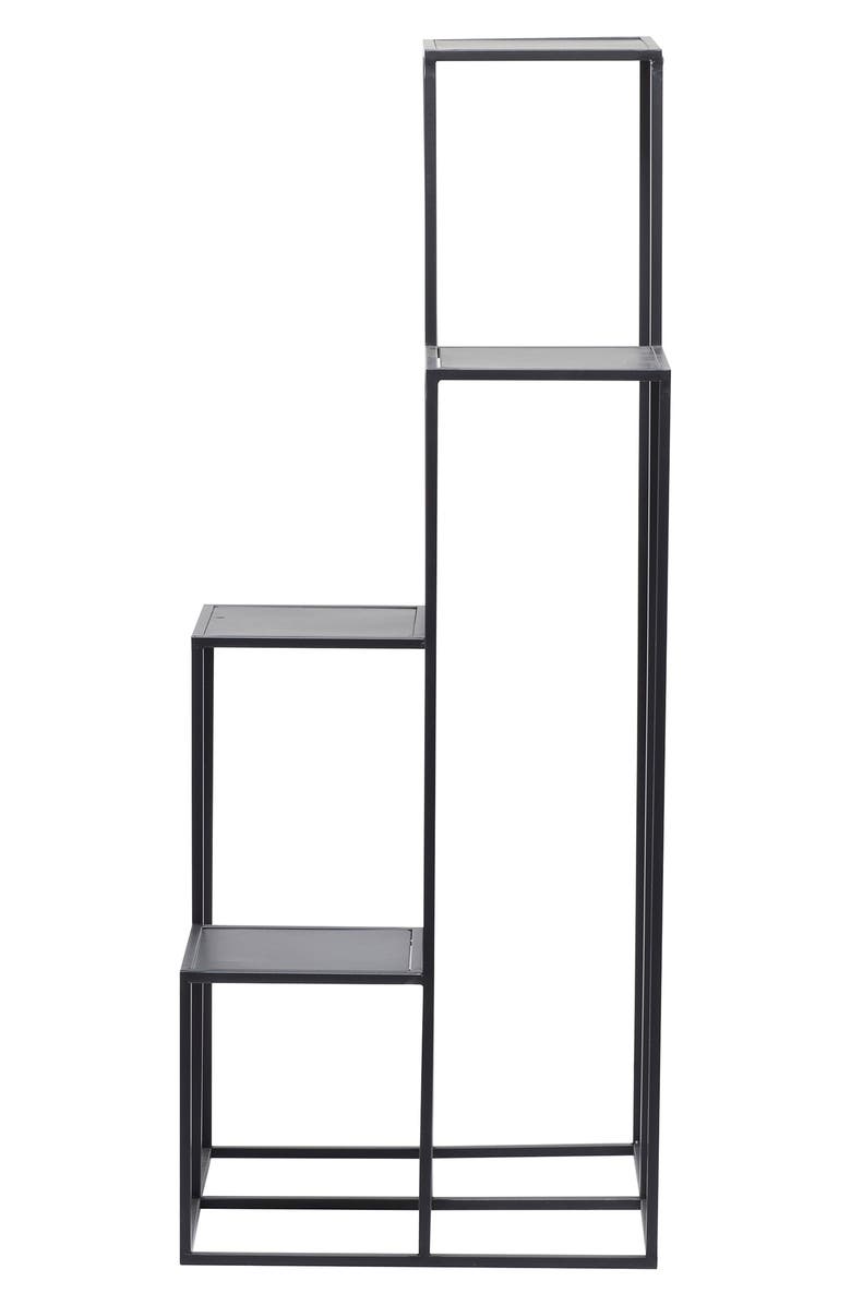 GINGER BIRCH STUDIO Black Metal 4-Tier Plant Stand, Main, color,