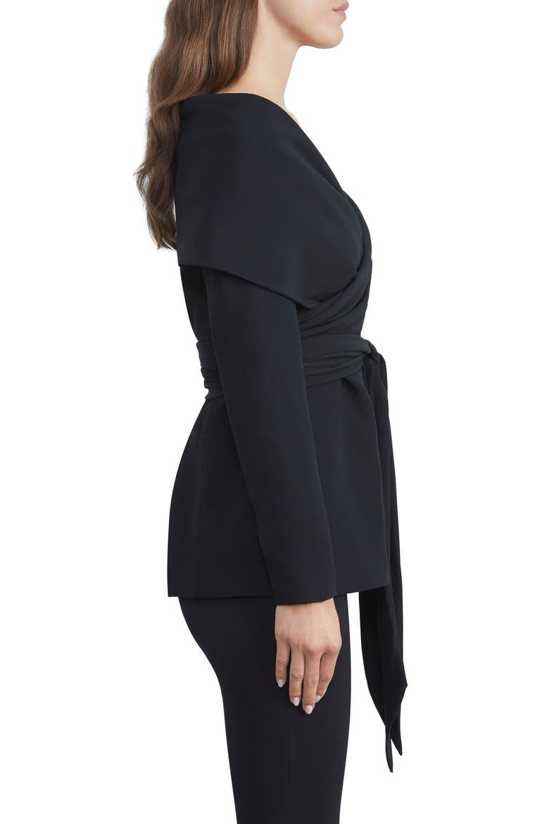 Portrait Collar Crepe Wrap Jacket, Alternate, color, BLACK