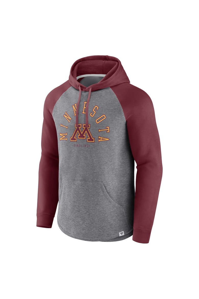 Men's Fanatics Branded Maroon/Heather Gray Minnesota Golden Gophers Wrap Up Raglan Pullover Hoodie, Alternate, color, Maroon