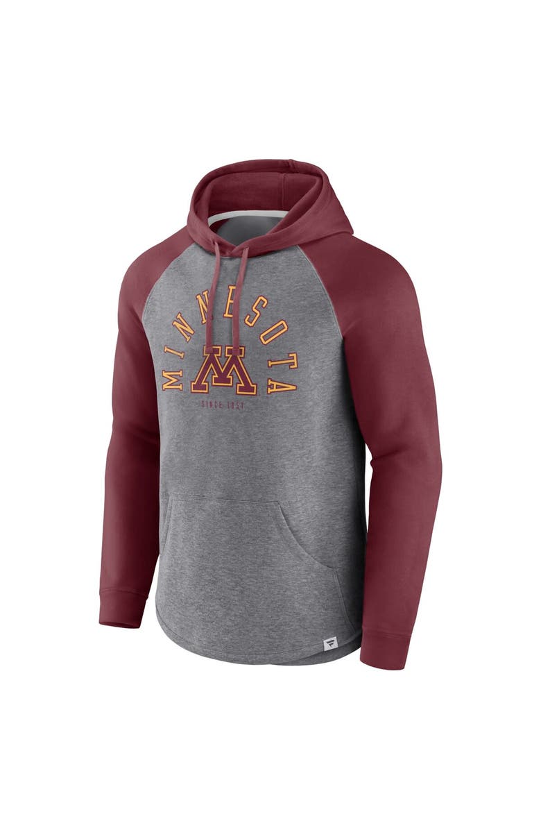 FANATICS Men's Fanatics Branded Maroon/Heather Gray Minnesota Golden Gophers Wrap Up Raglan Pullover Hoodie, Alternate, color, 