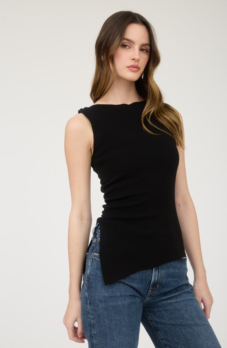 Blu Pepper Asymmetric Gathered Knit Tank Top, Alternate, color, Black