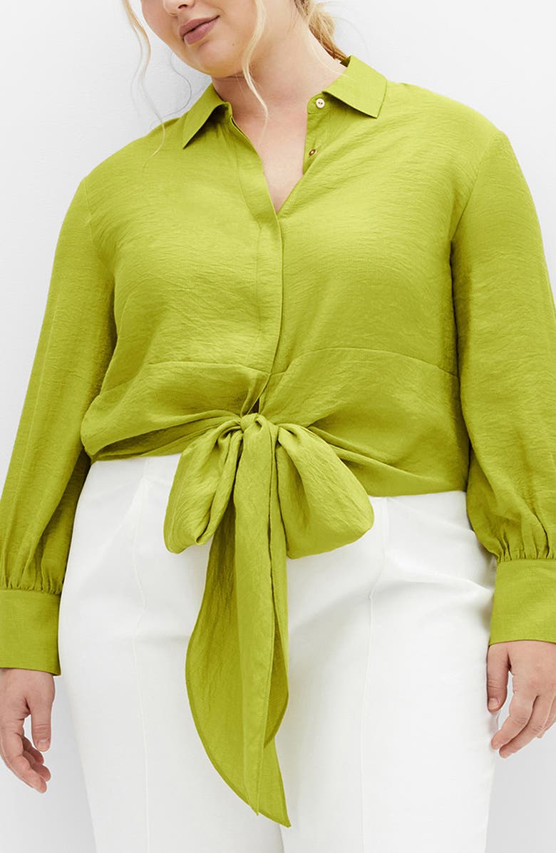 City Chic Winnie Tie Front Shirt, Alternate, color, Green
