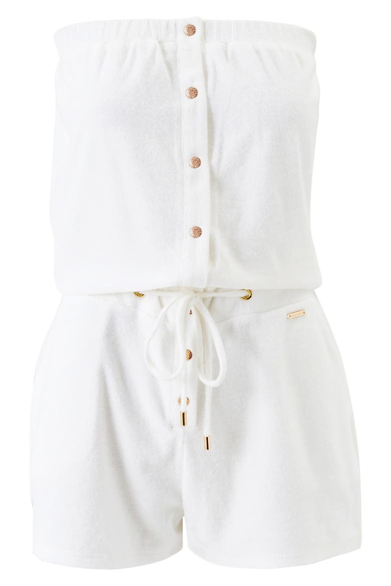 Lounge Strapless Cotton Blend Terry Cover-Up Romper, Alternate, color, WHITE