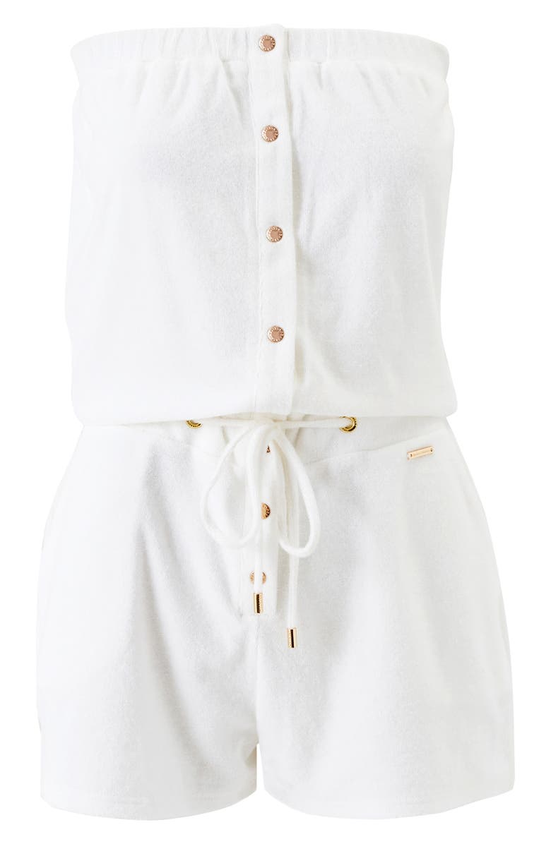 Melissa Odabash Lounge Strapless Cotton Blend Terry Cover-Up Romper, Alternate, color, White