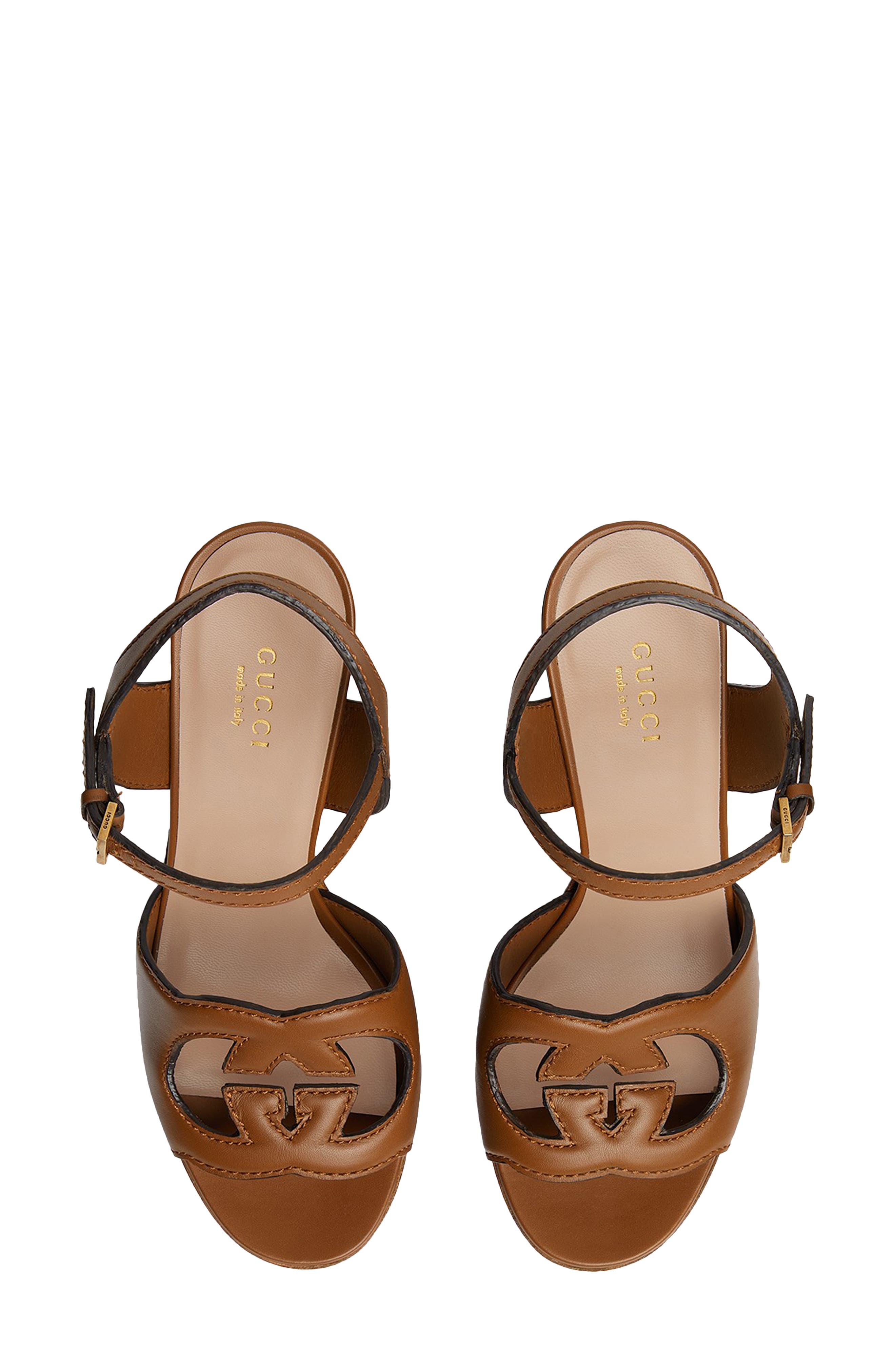 Gucci Interlocking G Cutout Platform Sandal, Alternate, color, Cuir