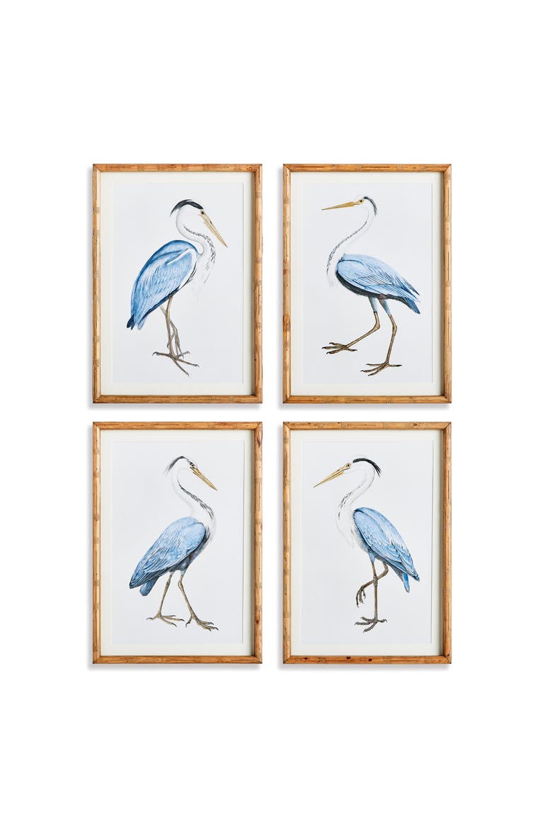 Elegant Blue Heron Framed Wall Art Set of 4, Main, color, Blue