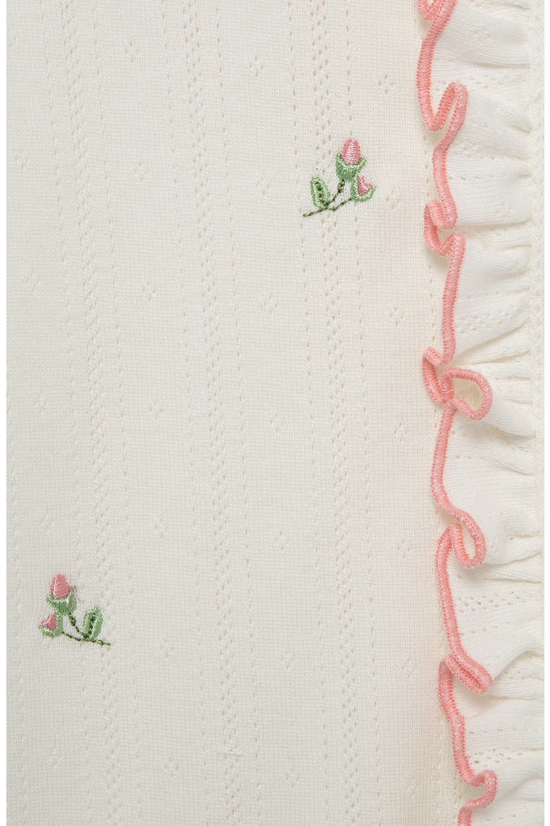 Rosebud Embroidered Pointelle Knit Cotton Ruffle Footie & Bow Head Wrap Set (Nordstrom Exclusive), Alternate, color, PINK/ WHITE