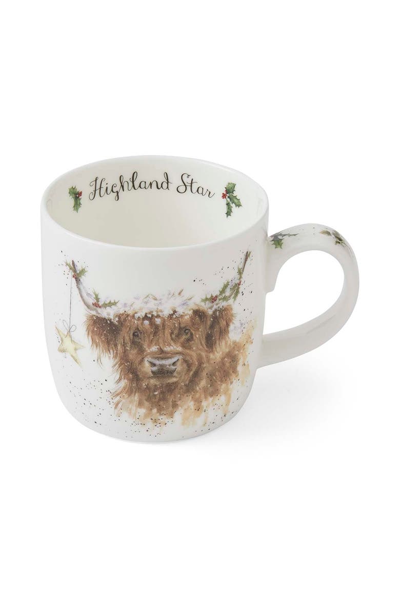 Wrendale Designs Christmas 11 ounce Bone China Mug, Main, color, Highland Star (Cow)