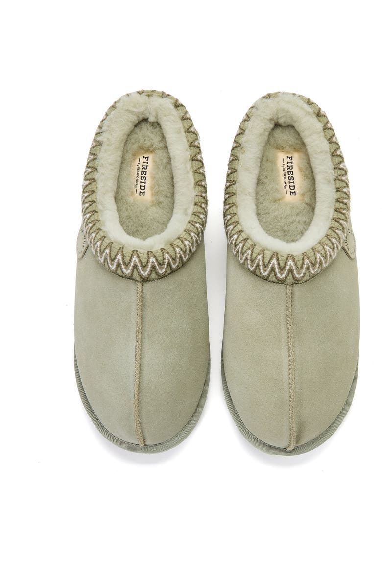 DEARFOAMS Fireside Grafton Genuine Shearling Clog Slipper with Embroidery, Alternate, color, Seagrass
