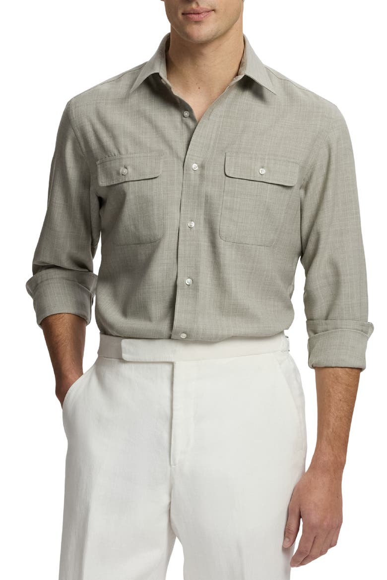 Wool Twill Button-Up Shirt, Main, color, GREY