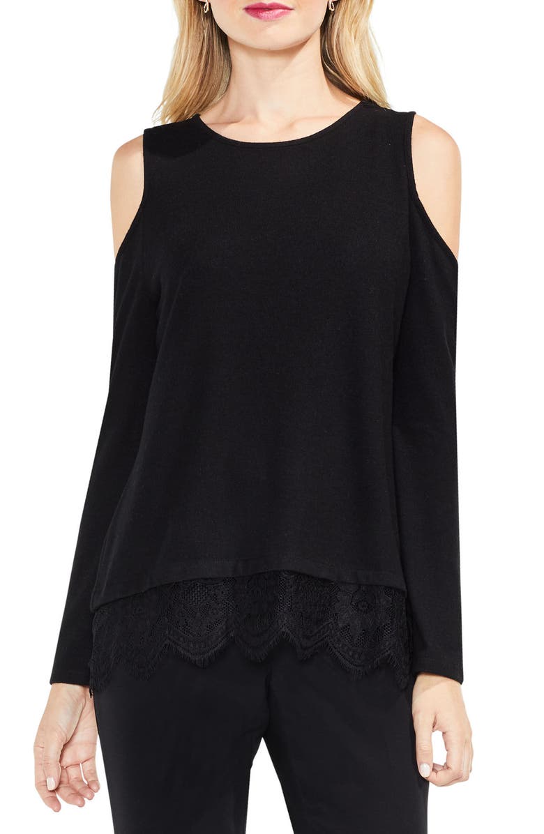 Vince Camuto Lace Detail Cold Shoulder Top, Main, color,