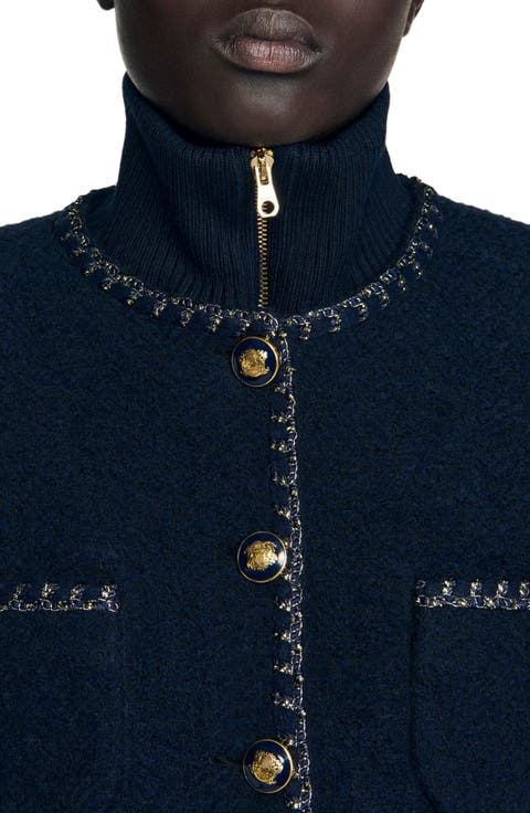 Tweed jacket with removable collar