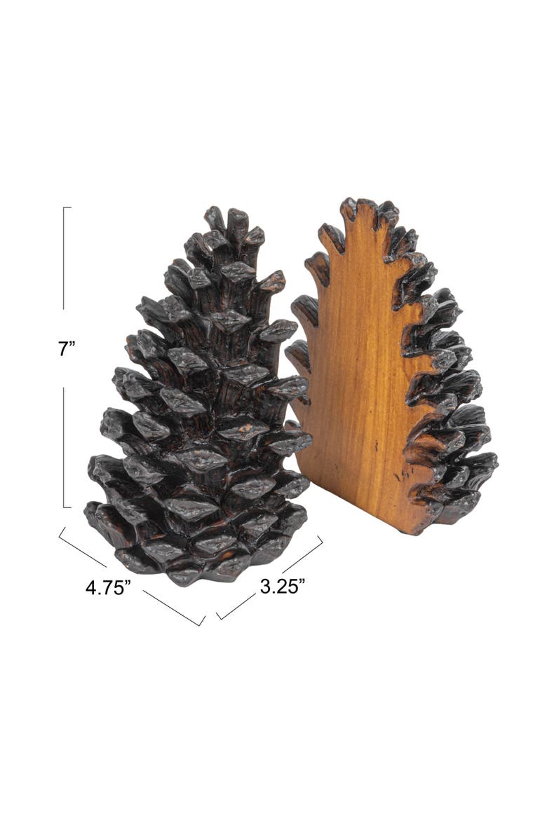 Decorative Resin Pinecone Bookends, Bronze, Set of 2, Alternate, color, Brown