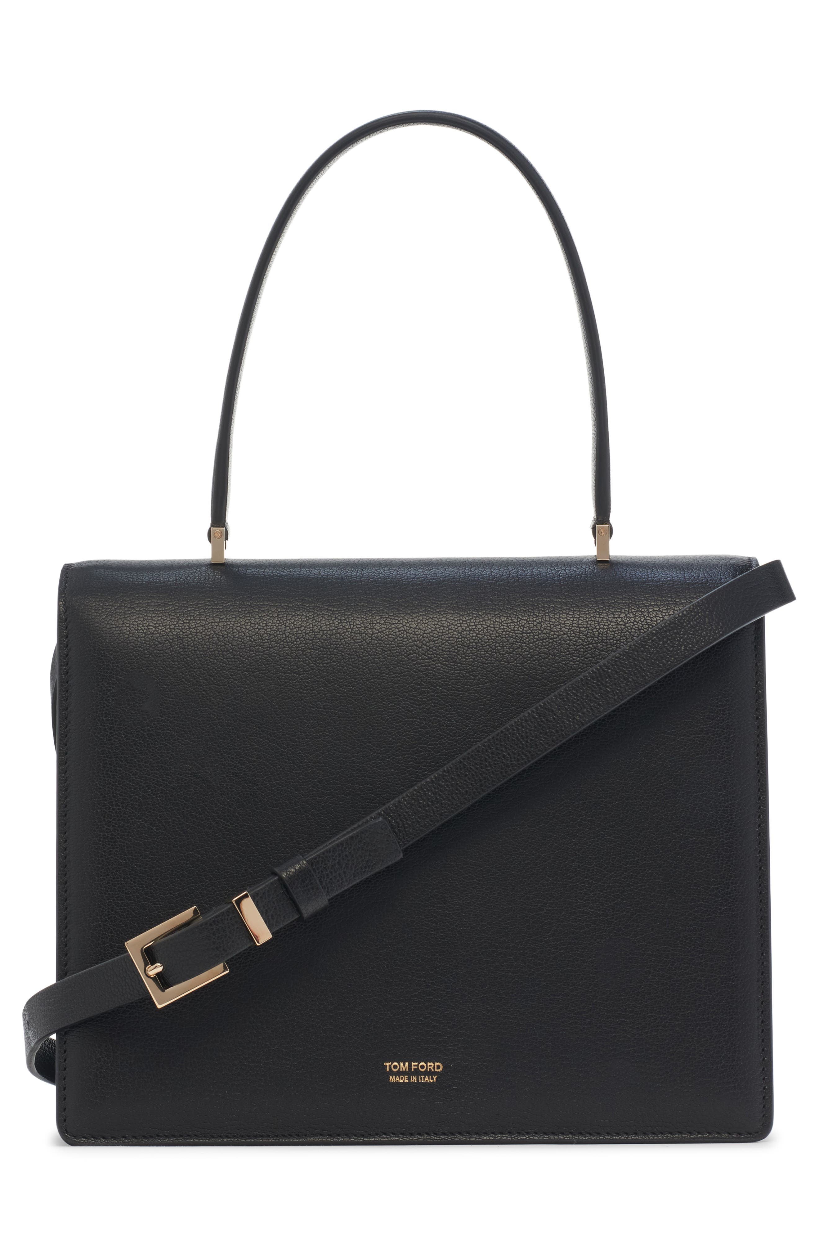 TOM FORD Small Double T Leathe Top Handle Bag, Alternate, color, Black