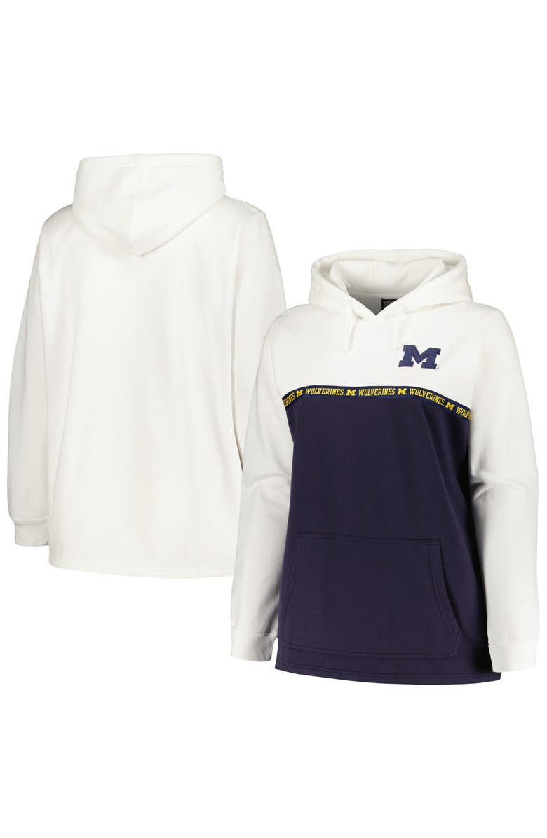 PROFILE Women's Profile White/Navy Michigan Wolverines Plus Size Taping Pullover Hoodie, Alternate, color, 