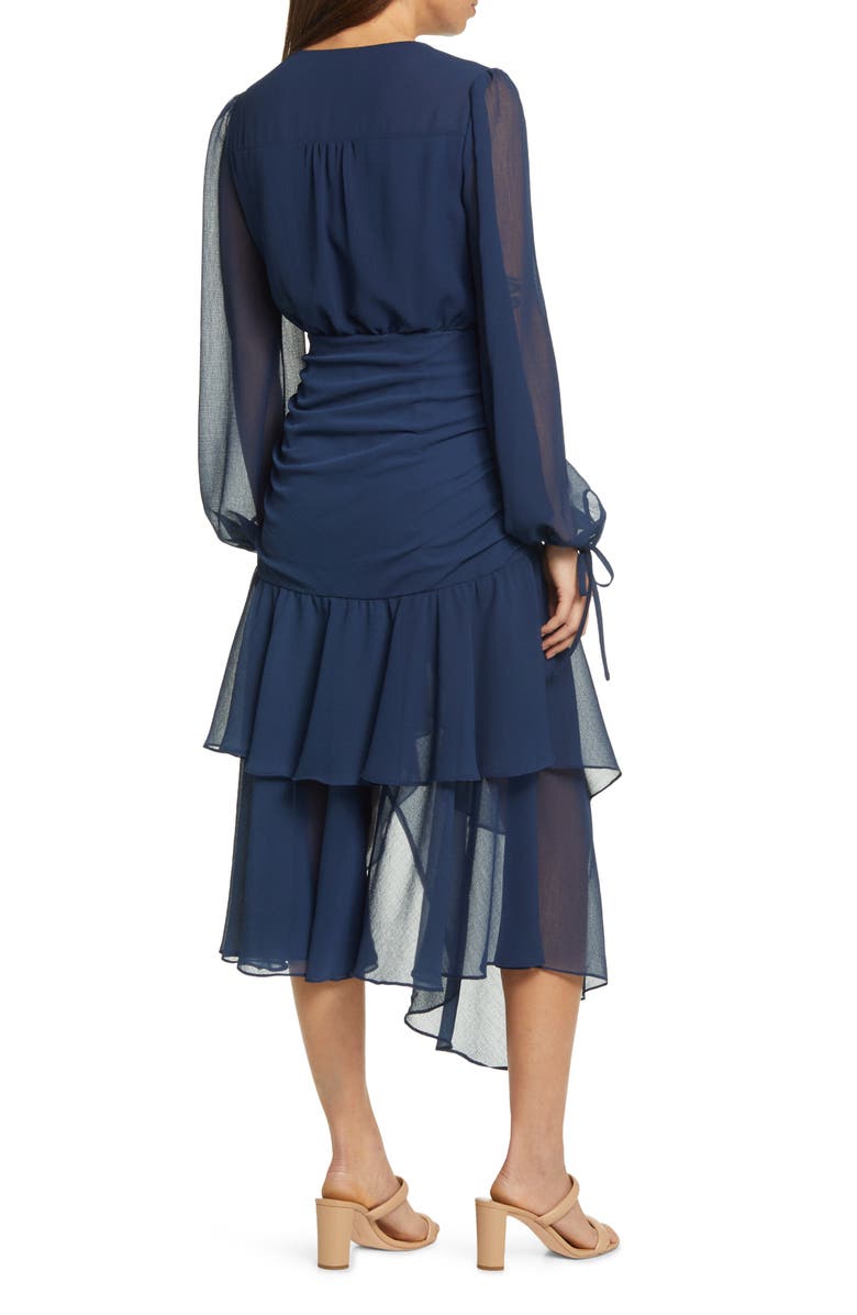 Ted Baker London Kiali Ruched Tie Long Sleeve Georgette Midi Dress, Alternate, color,