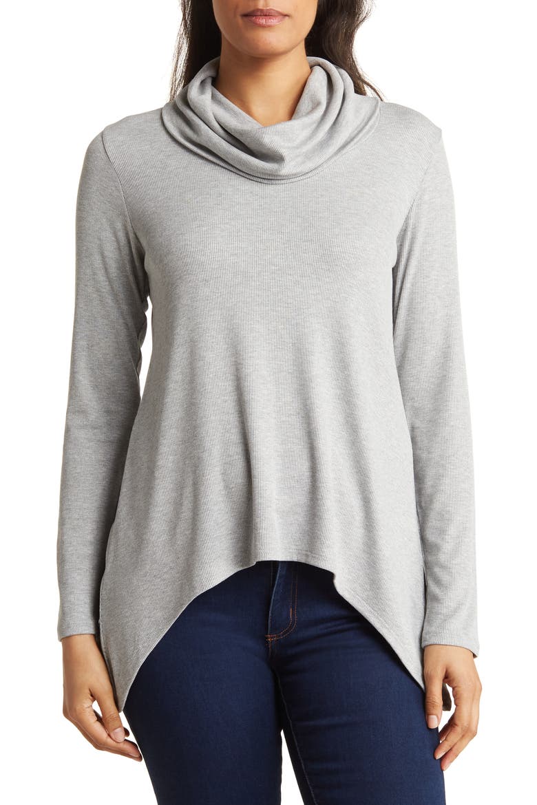 Cowl Neck Asymmetric Top, Main, color, CHARCOAL PRINT 1