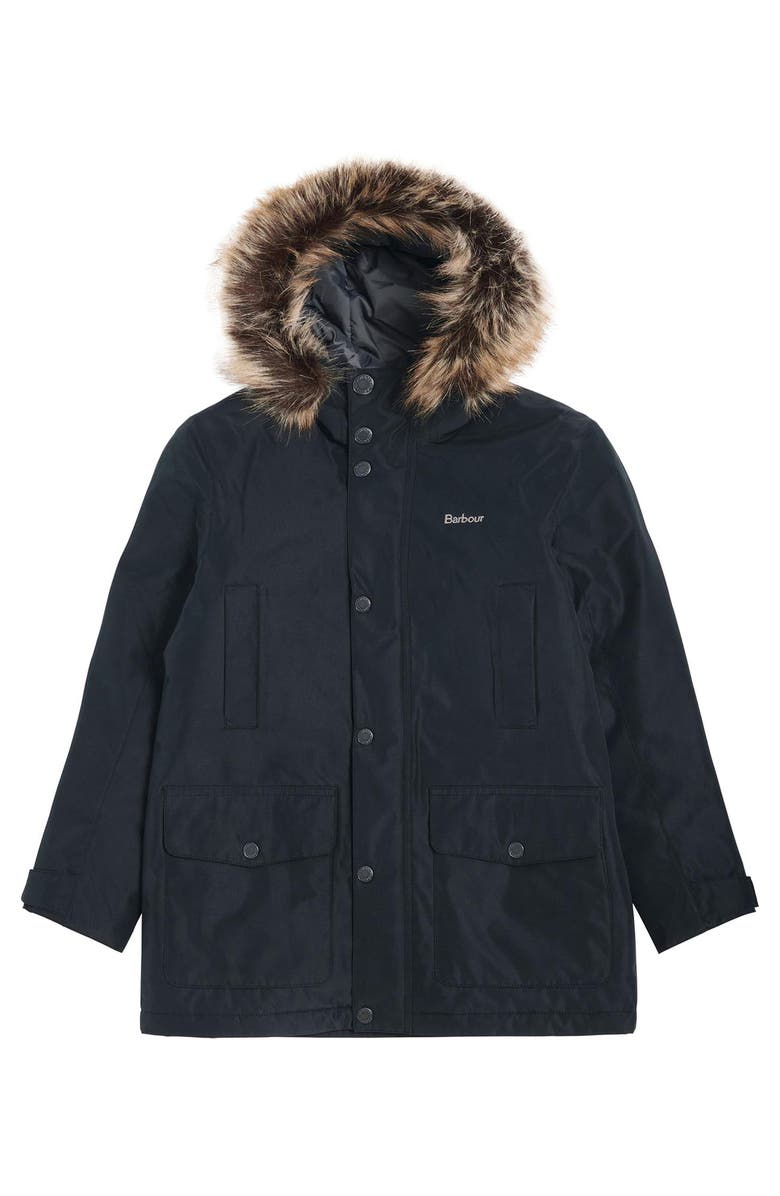 Barbour Kids' Ripley Faux Fur Trim Water Repellent Parka, Main, color, Black