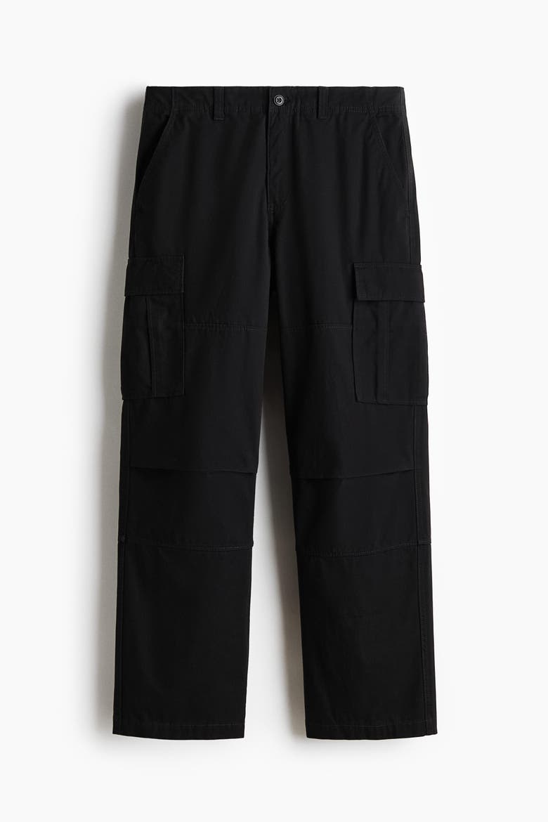 Relaxed Fit Cotton Cargo Trousers, Alternate, color, Black