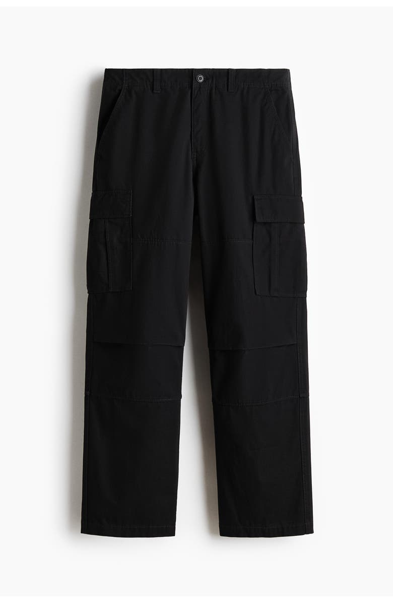 H&M Relaxed Fit Cotton Cargo Trousers, Main, color, Black