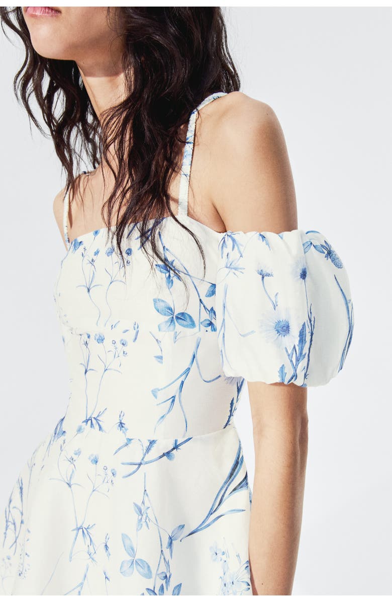 H&M Linen-blend Cold Shoulder Dress, Alternate, color, White/Floral