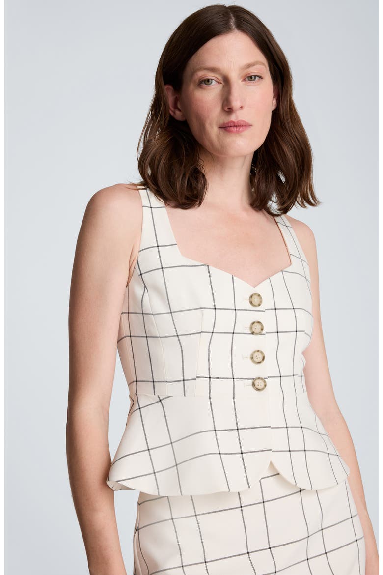 Windowpane Plaid Peplum Vest, Alternate, color, FEATHER WHITE/ BLACK