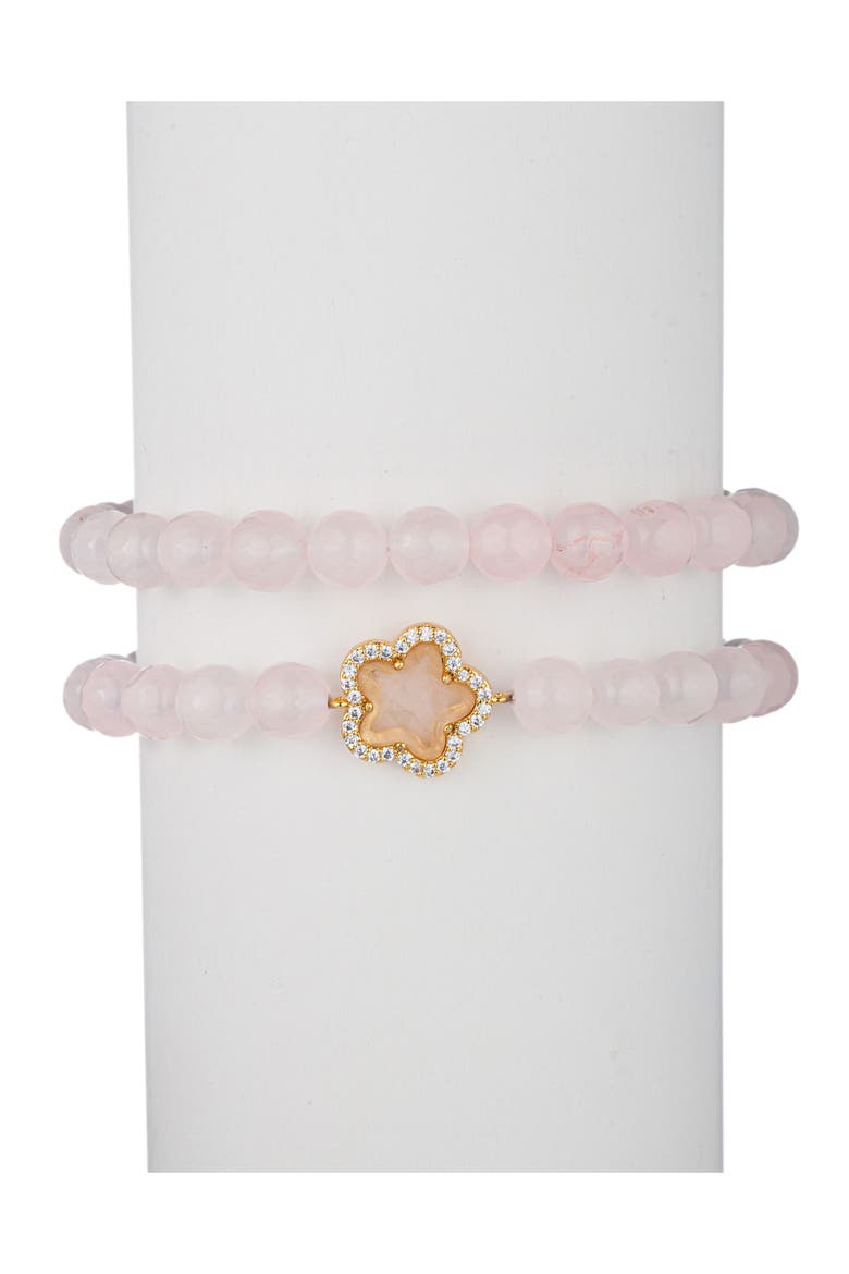 Set of 2 Fleur Rose Quartz Stretch Beaded Bracelets, Alternate, color, WHITE