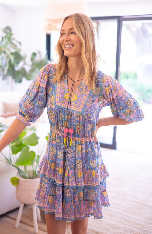 Alicia Bell Kate Itered Cotton & Silk Cover-up Minidress In Blue Yellow Print