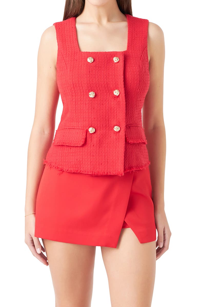 Endless Rose Fringe Double Breasted Sleeveless Tweed Top, Alternate, color,