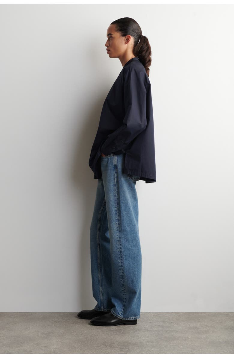 COS Grandad-Collar Cotton Shirt, Alternate, color, Navy