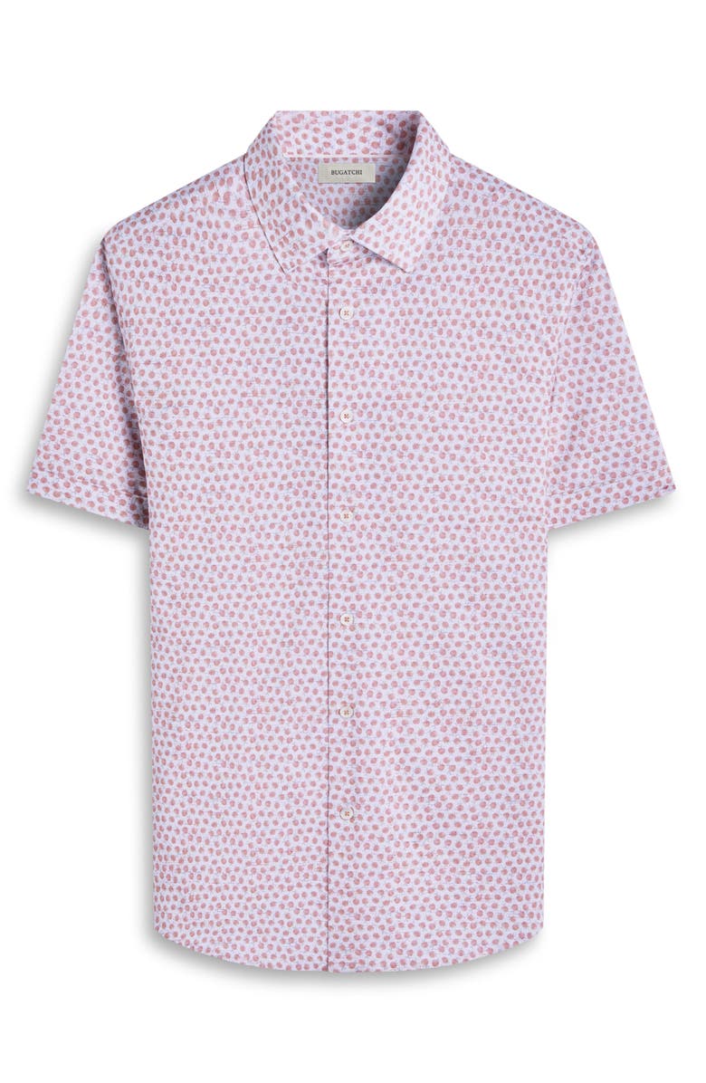 Bugatchi Miles OoohCotton<sup>®</sup> Peach Print Short Sleeve Button-Up Shirt, Alternate, color, Papaya