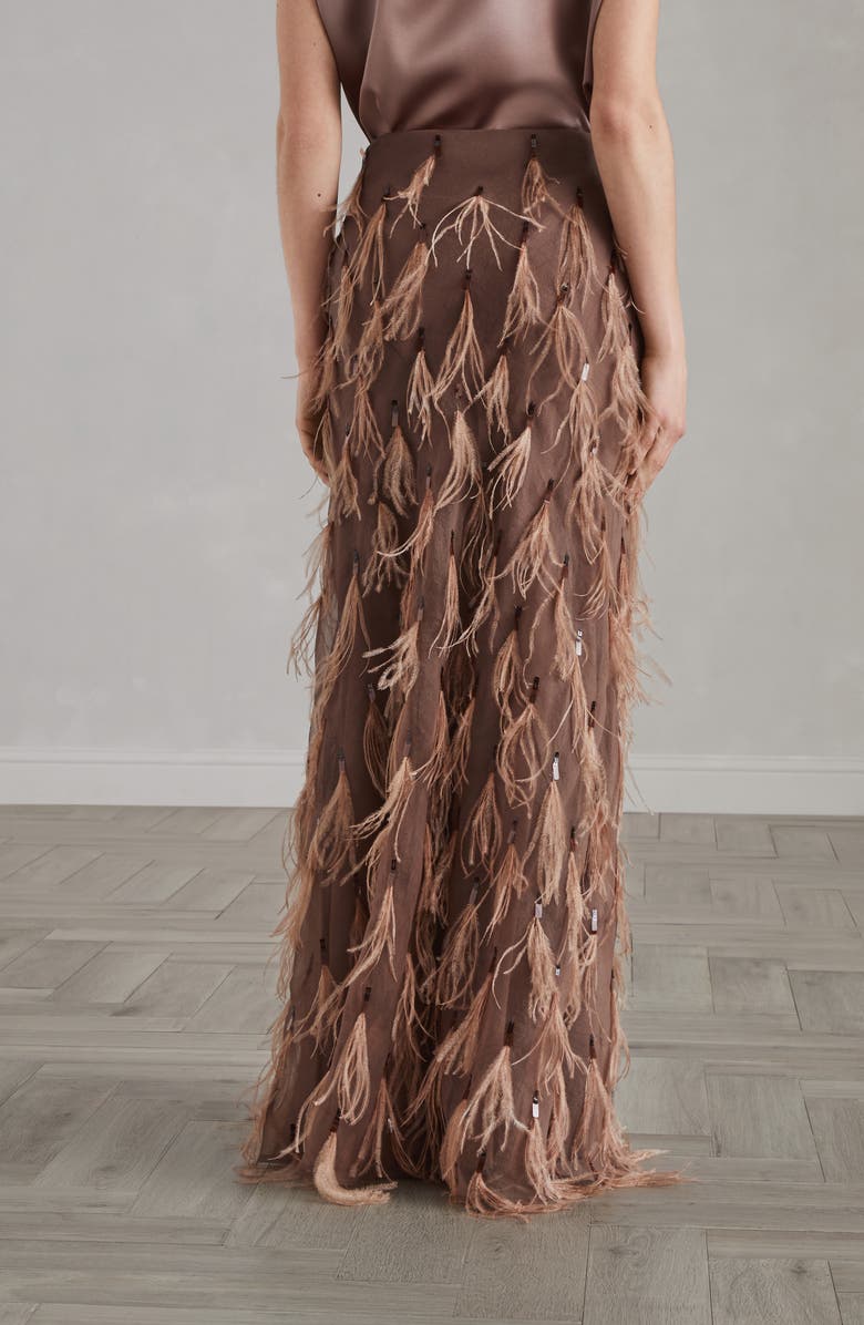 Brunello Cucinelli Crispy silk mermaid skirt with dazzling feather embroidery, Alternate, color, 