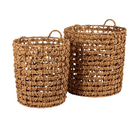 Round Water Hyacinth Baskets, Set of 2