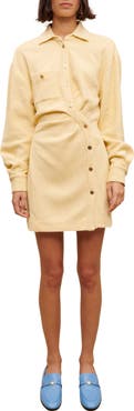 maje Rillo Asymmetric Long Sleeve Tweed Shirtdress