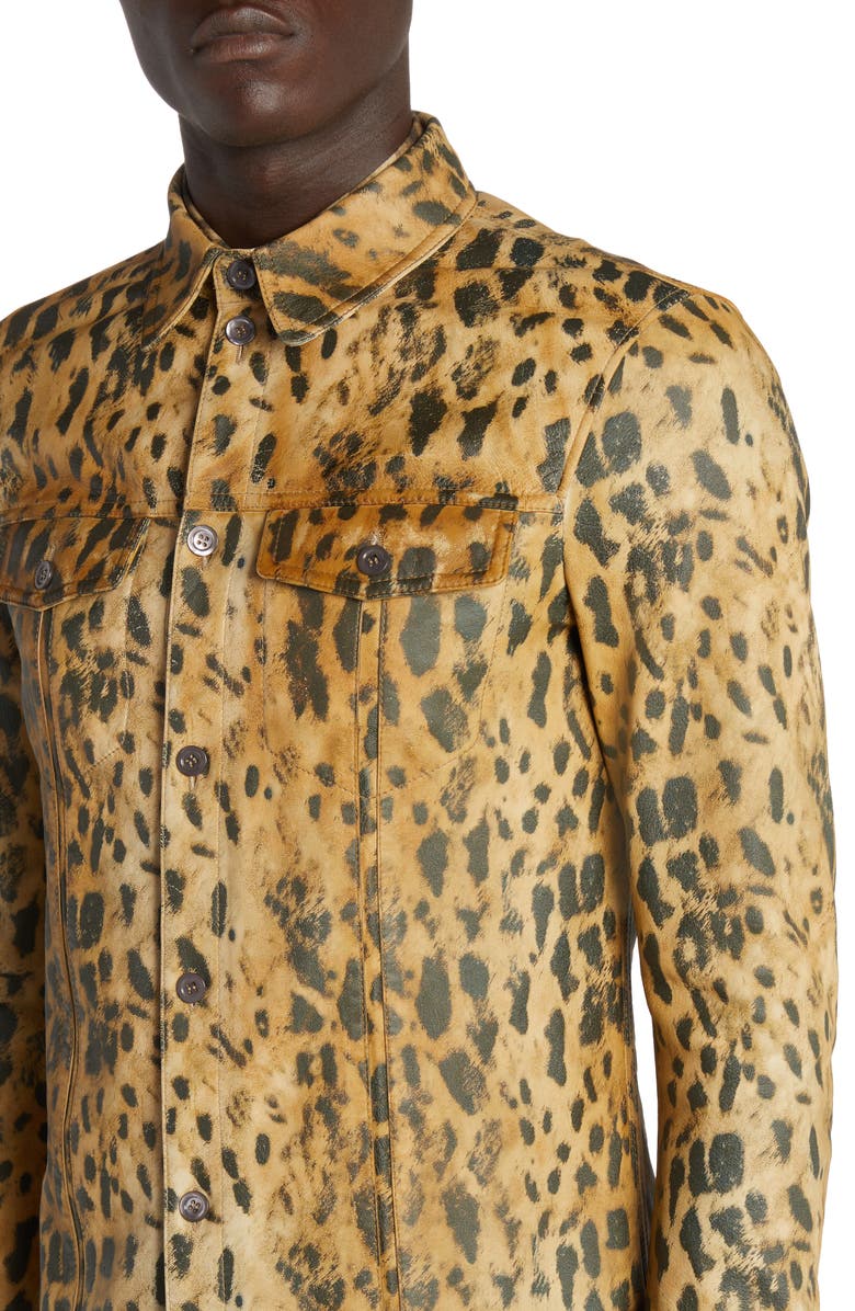 TOM FORD Leopard Print Leather Shirt Jacket, Alternate, color,
