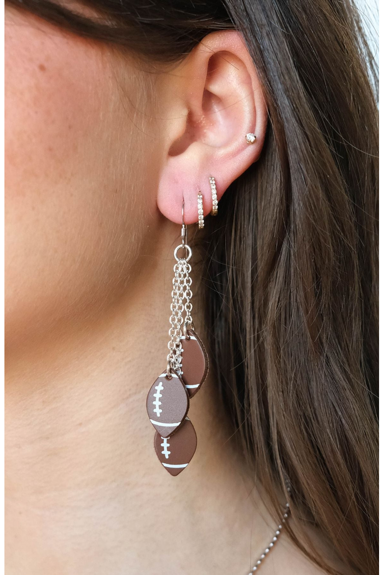 Touchdown Football Leather Earrings, Alternate, color, Gold