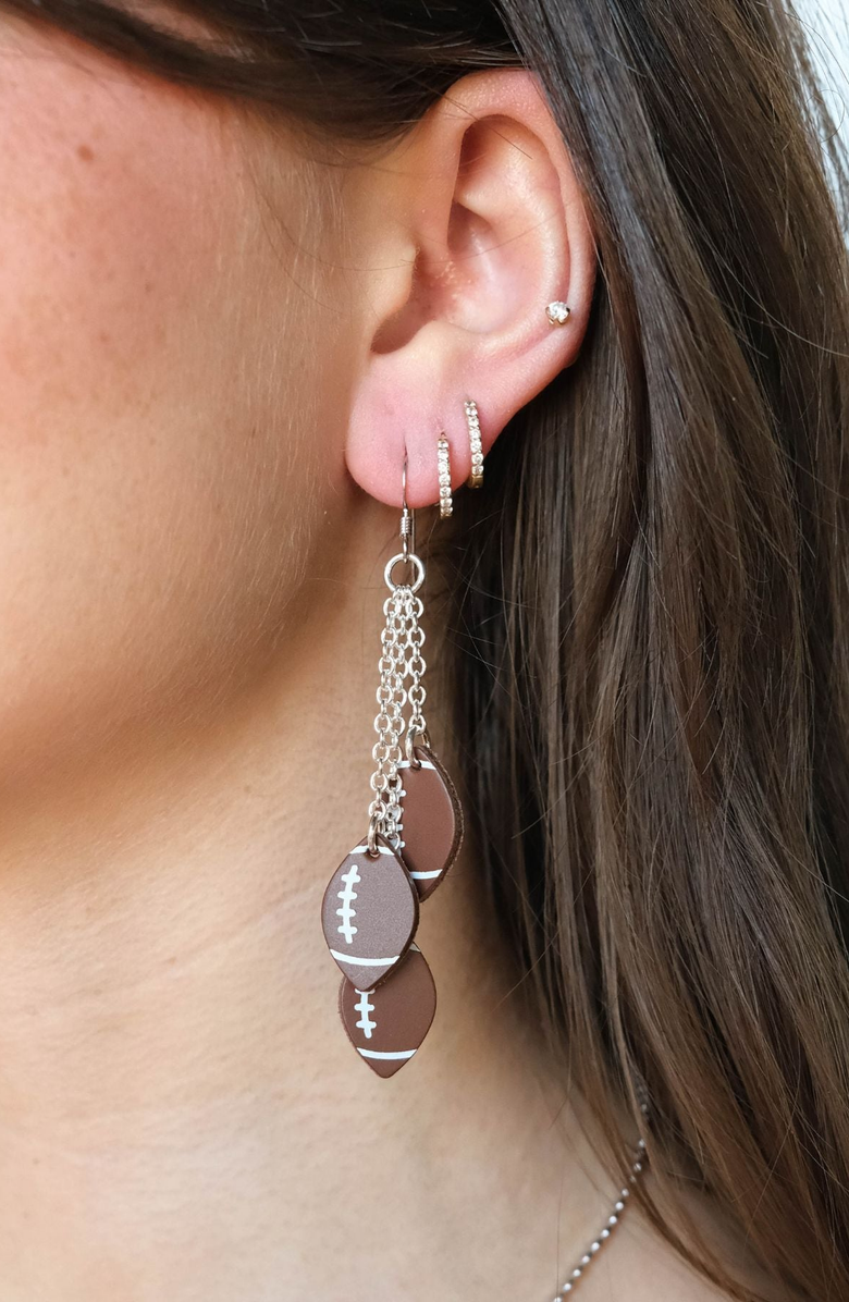 Nickel & Suede Touchdown Football Leather Earrings, Alternate, color, Gold