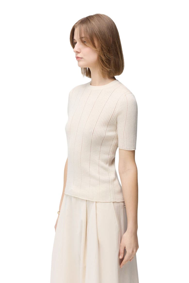 Ajour-Knit Cashmere Silk Top, Alternate, color, whisper white