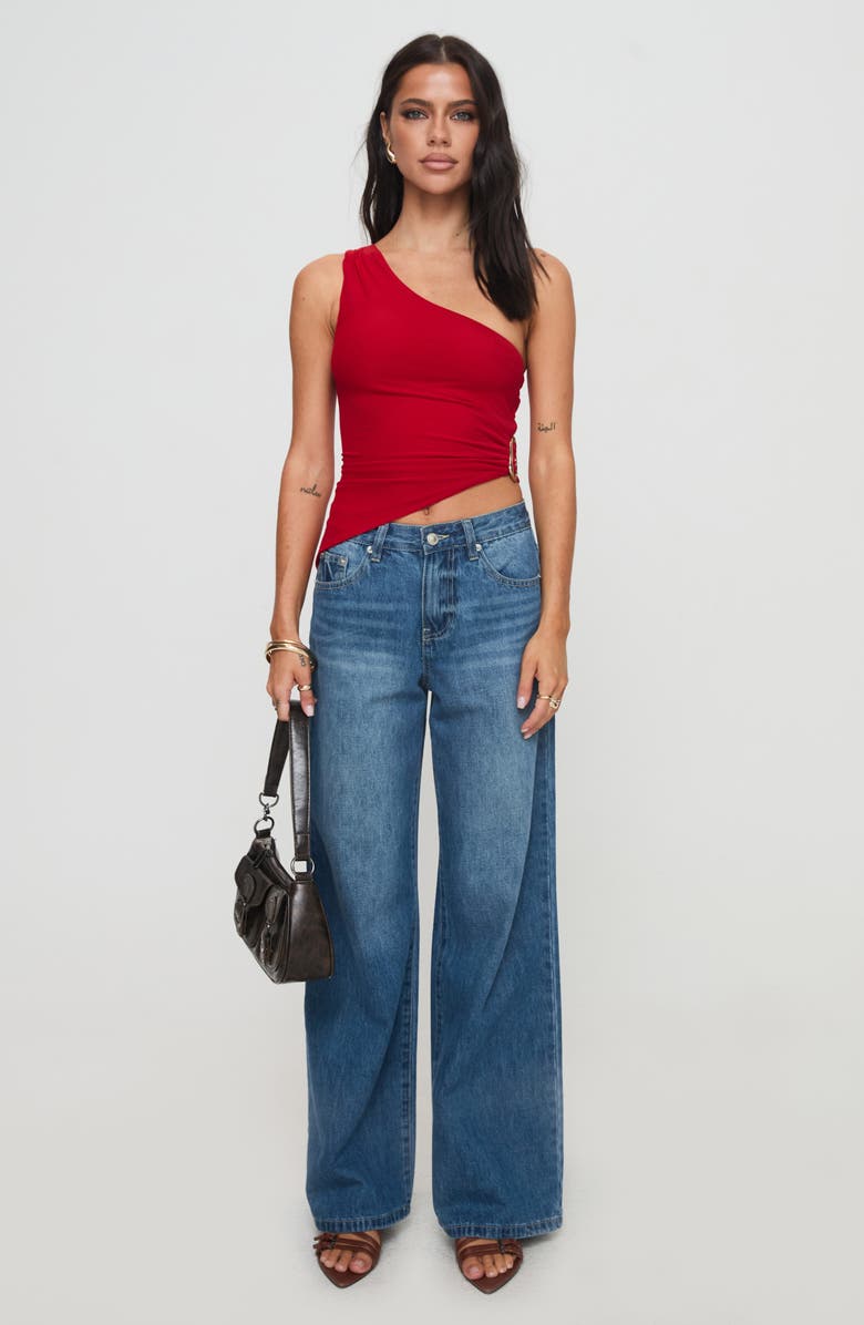 Princess Polly Machiatto One-Shoulder Asymmetric Jersey Top, Alternate, color, Red