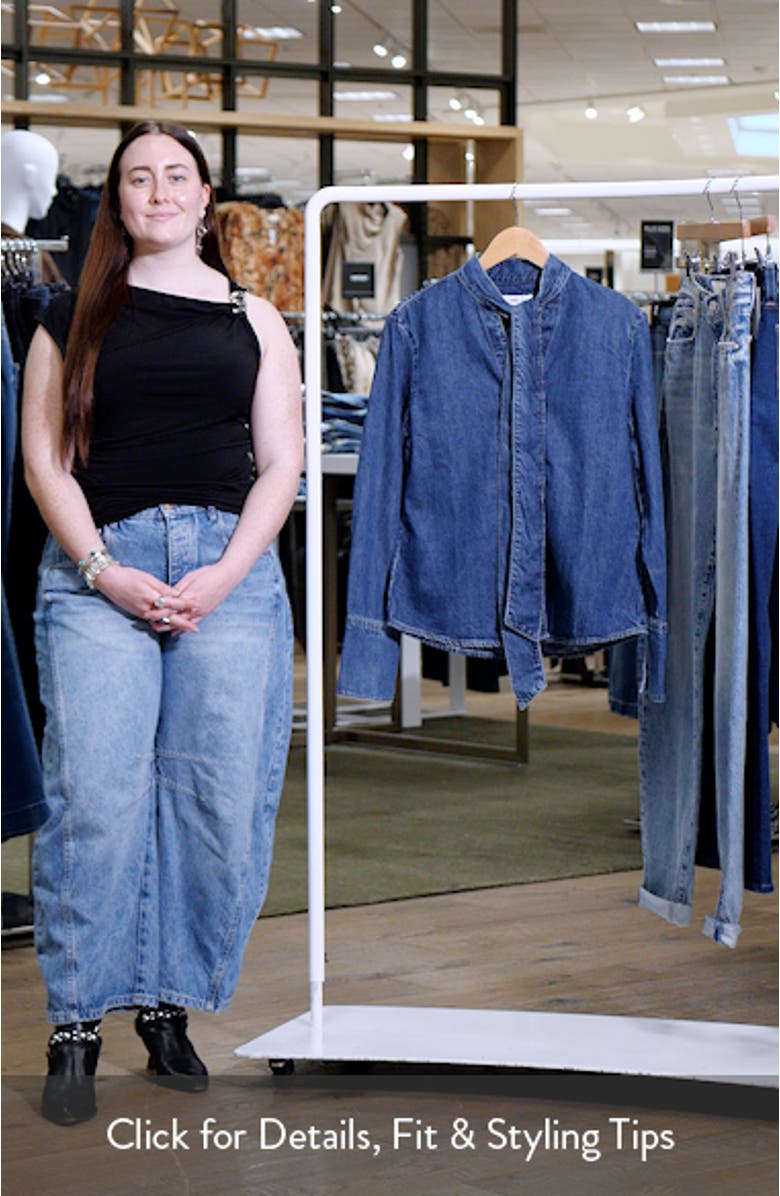 Rue Tie Neck Denim Button-Up Shirt, sales video thumbnail