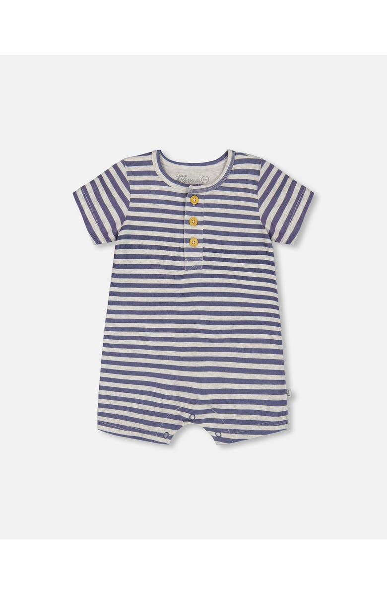 Deux par Deux Baby Boy's Organic Cotton Printed One-Piece Romper Striped Navy, Main, color, 