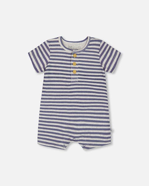 Deux Par Deux Jersey Romper - Printed Blue Sailboats
