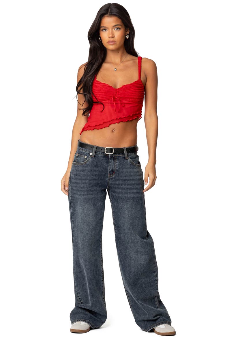 Ruffle Asymmetric Crop Top, Alternate, color, RED