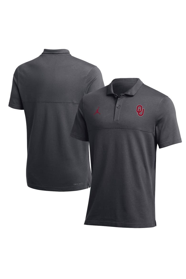 Men's Jordan Brand Anthracite Oklahoma Sooners 2022 Coaches Performance Polo, Main, color, Anthracite