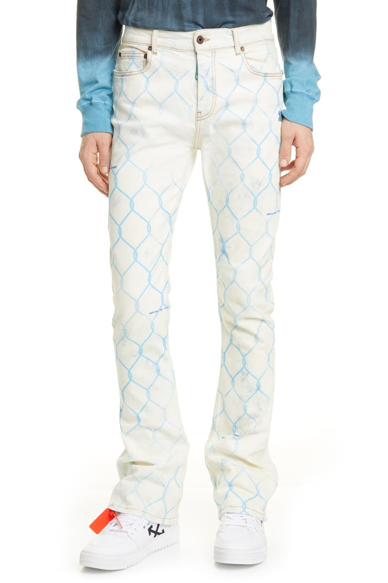 Fence Print Skinny Flare Jeans, Main, color, BLEACH LIGHT