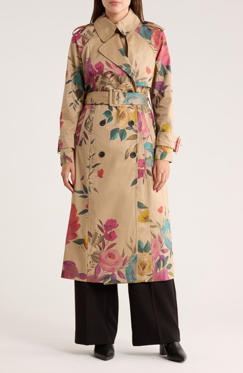 Avec Les Filles Floral Trench Coat, Main, color, 