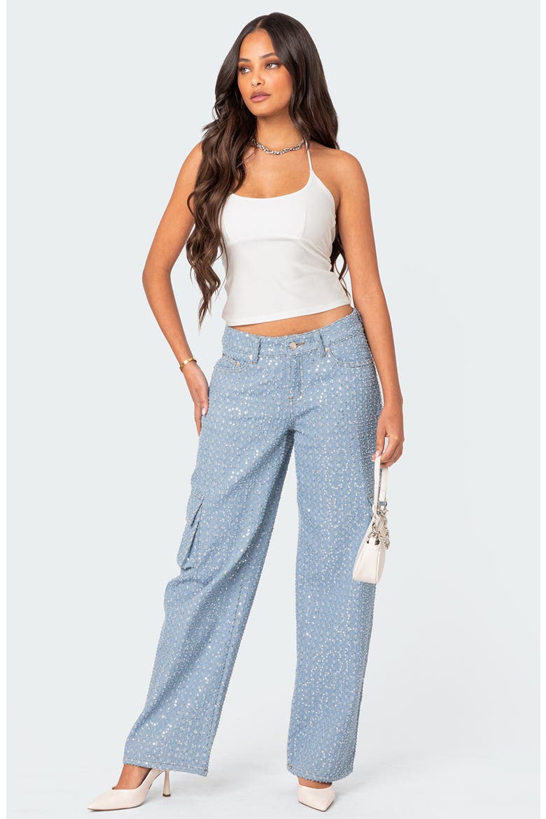 Icing Sequin Low Rise Cargo Jeans, Alternate, color, LIGHT-BLUE