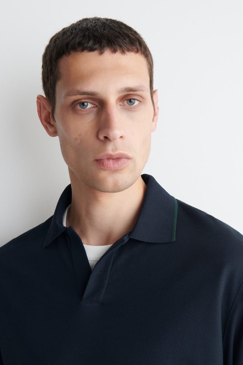 Contrast-tipped Cotton-pique Polo Shirt, Alternate, color, NAVY / GREEN
