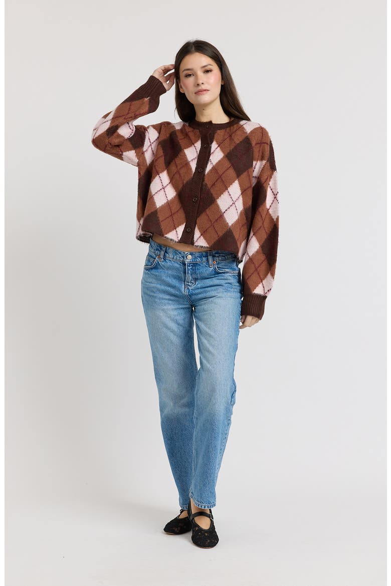 Brooke Argyle Cardigan, Alternate, color, BROWN PINK BURGUNDY