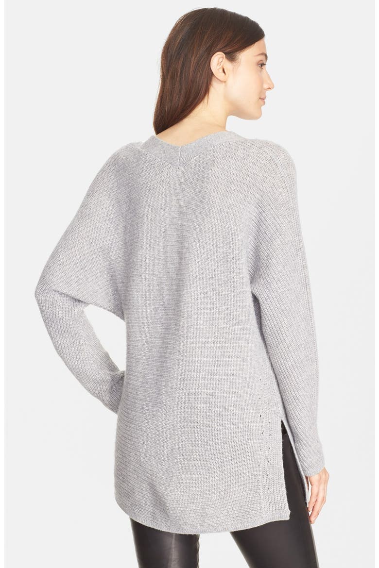 'Traveling Rib' V-Neck Sweater, Alternate, color, HEATHER STEEL